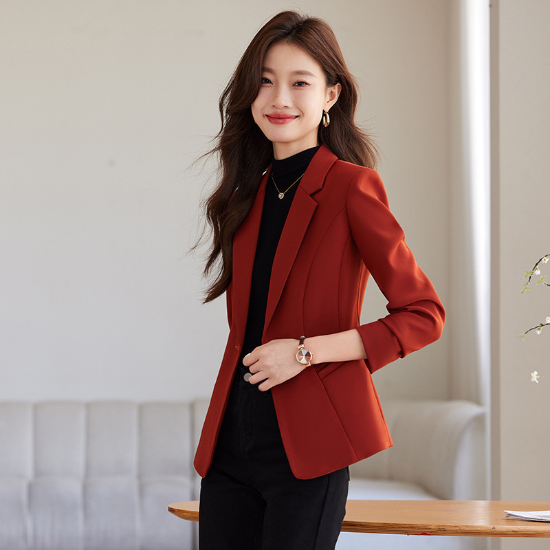 2025 New Wine Red Suit Jacket, Feminine Casual Korean Style Short Autumn and Winter Suit Top for Small People
