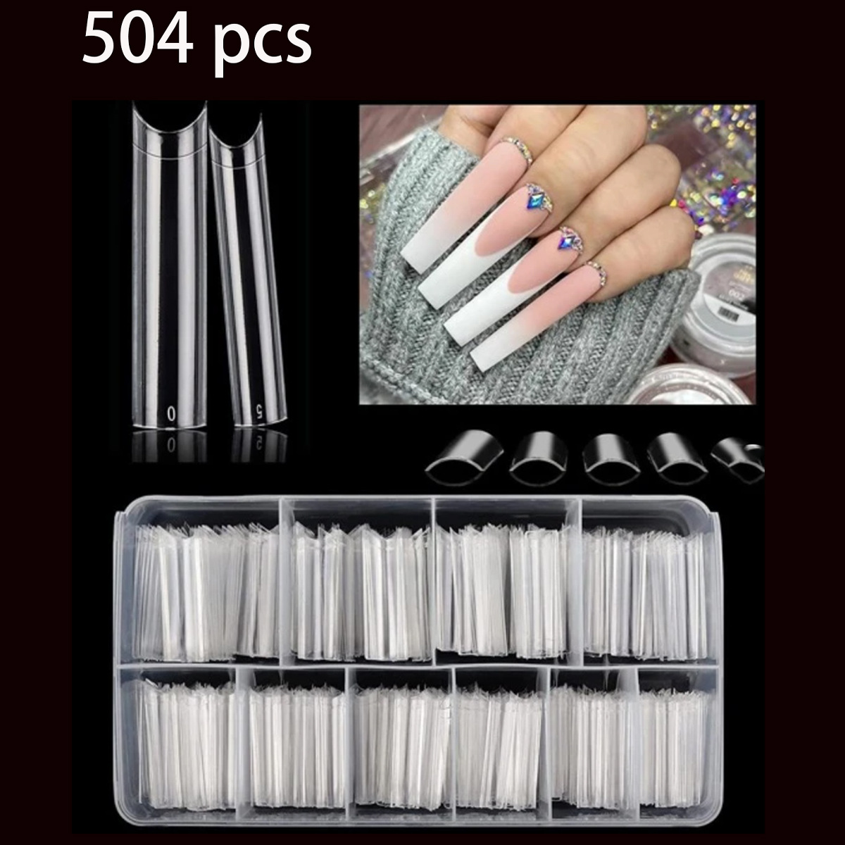 FUENTE Manicura de fábrica terminó la pieza de clavo de la pipa de agua tipo C extendida clavo falso francés 100 piezas en caja en stock al por mayor