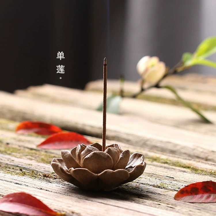 Цзиндэчжэнь Грубая гончарная глина Вставка для благовоний с цветком лотоса Керамический держатель для благовоний ручной работы Простая линия дзен курильница для благовоний с обратным потоком Мертвый Лотос
