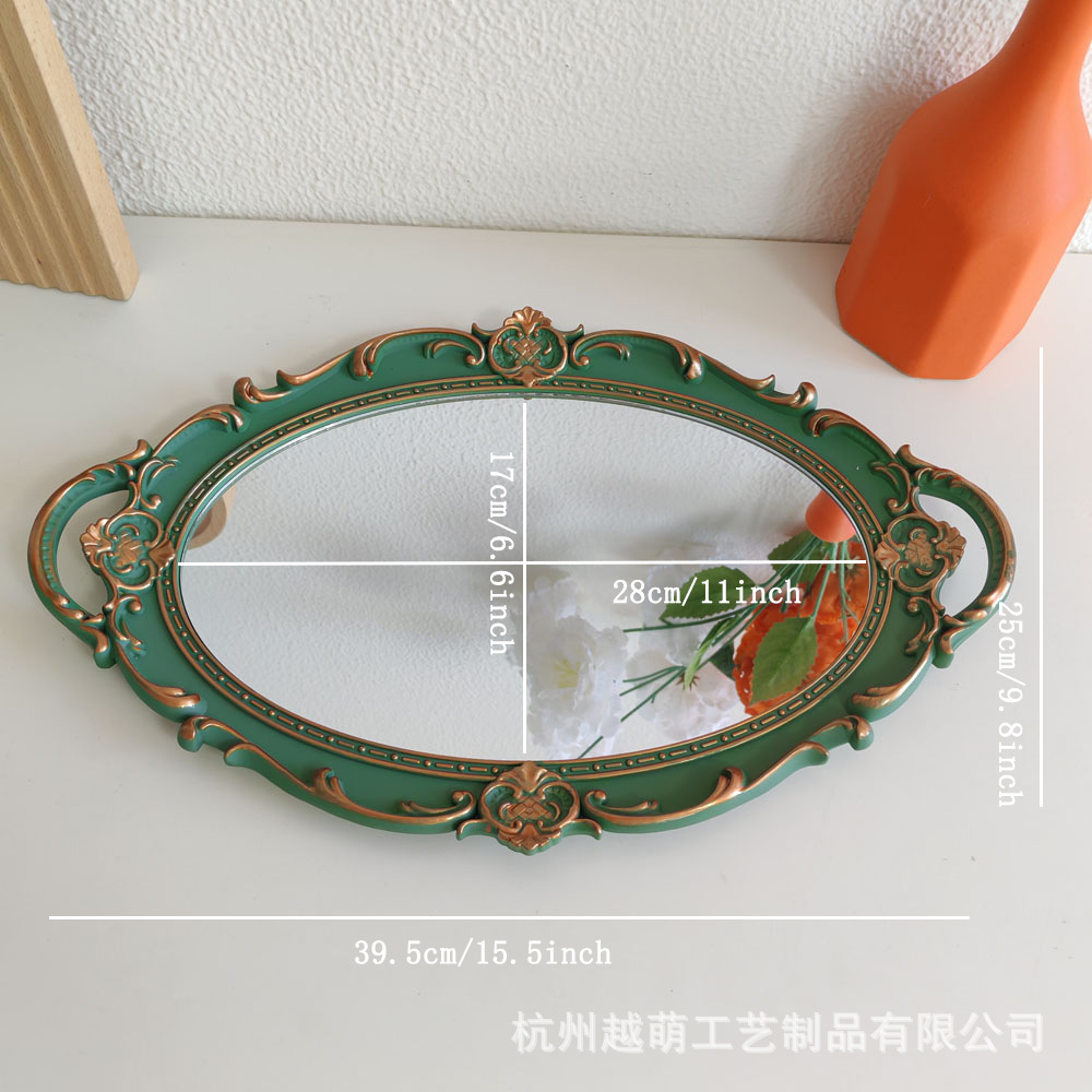 Bandeja de espejo de vidrio retro estilo europeo, estilo "ins", decoración para sala de estar, para aromaterapia, exhibición de joyería, bandeja de almacenamiento.