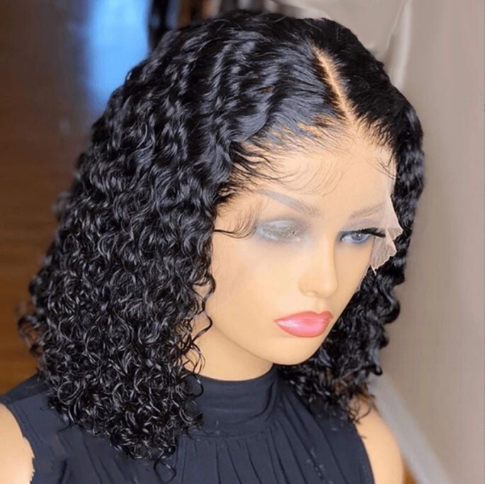 Aliexpress Amazon Hot Selling Lace Front Wig Fashionable Fluffy African Small Curly Black Short Curly Wig Black Set
