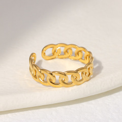 跨境歐美風開口不鏽鋼戒指女不掉色鏈條指環小眾簡約鈦鋼戒指批發