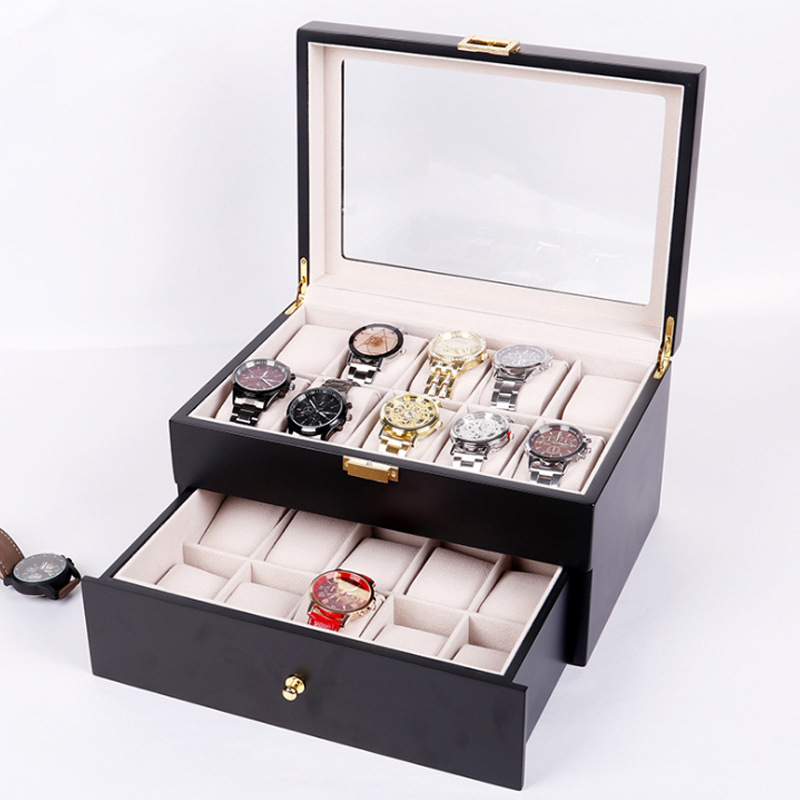 Manufacturer Customized Baked Paint 20-Bit Watch Box Double-Layer Jewelry Storage Display Packaging Box Wooden Box