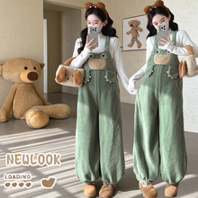 2025秋冬半高领针织孕妇上衣+韩版减龄羊羔毛孕妇背带裤