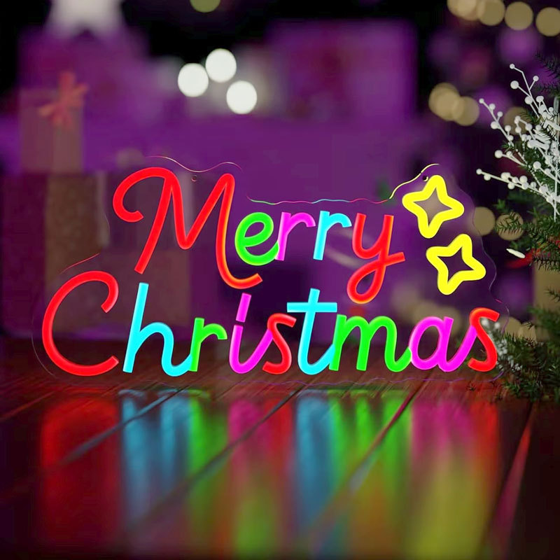 Merry Christmas LED Neon Sign, USB Powered, Dimmable LED Christmas Light Neon Letter Sign