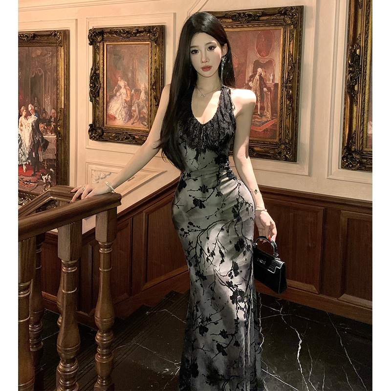 2025 Party Dress Tie-Dye Lace Mesh Fishtail dress Sexy Dress Birthday Dress