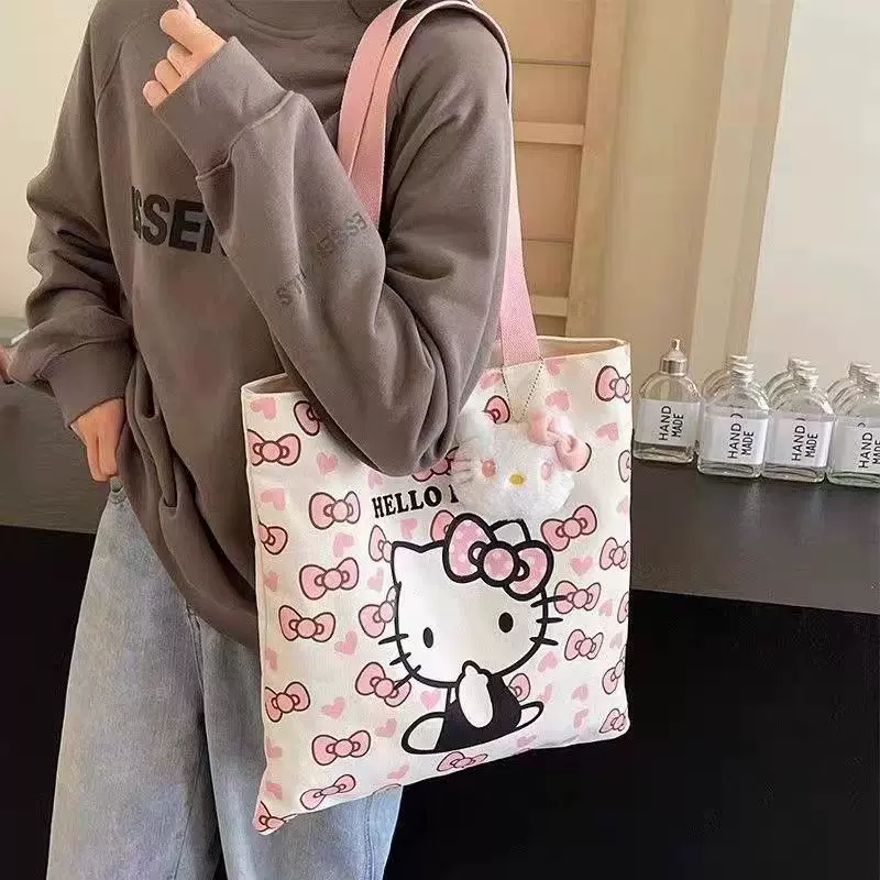 新款Kitty猫帆布包ins森系百搭单肩包大容量装书学生上课手提布袋