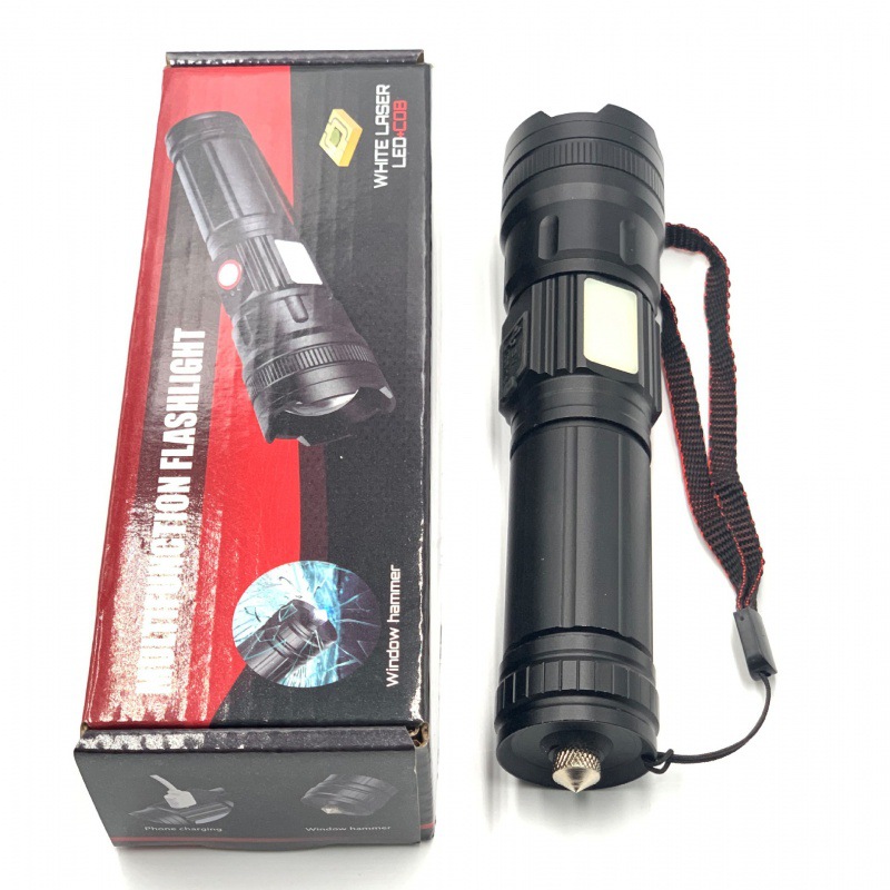 Linterna láser blanco multifunción coche roto ventana martillo hogar iluminación de emergencia linterna al aire libre luz fuerte linterna recargable