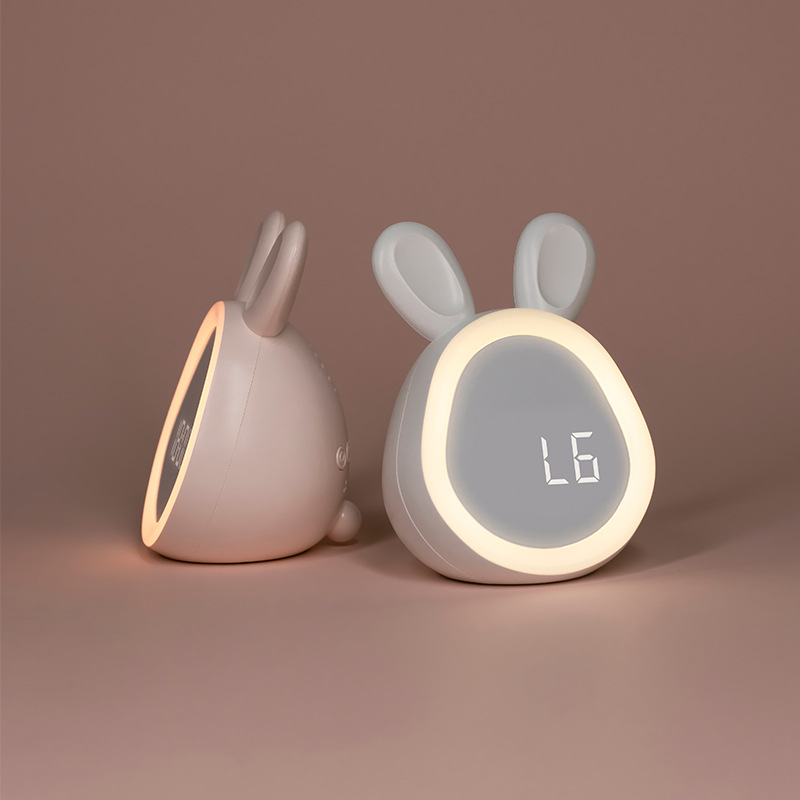 Pequeño mini conejo redondo lindo conejo despertador atmósfera noche luz inteligente estudiante mini programa teléfono móvil reloj de alarma de carga
