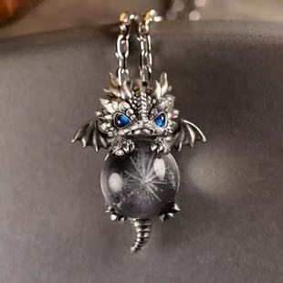There Is a Dragon, Then There Is a Rain and Ink Realm. Year of the Dragon Original Design Cute Dragon Retro Exquisite Couple Sterling Silver Necklace Pendant
