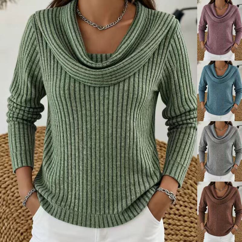 European and American Cross-Border Amazon Autumn New Women's Casual Loose Fashion Solid Color Ribbed Long-Sleeve Knit Top