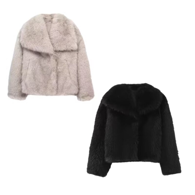 Cross-border foreign trade 2023 Winter new women's clothing European and American street fashion artificial fur effect short jacket coat Cross-border foreign trade 2023 Winter new women's clothing European and American street fashion artificial fur effect short jacket coat