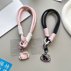 女の子ブラックピンク立体 KT 猫携帯電話回転ペンダントリストロープ漫画バックパックカメラ ccd ペンダントストラップ女性