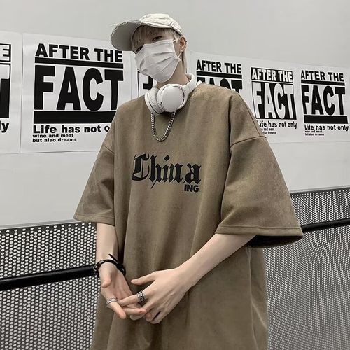 Deer skin short sleeve T-shirt, summer loose fit, trendy brand, American retro style, street fashion, five-and-a-half sleeve top