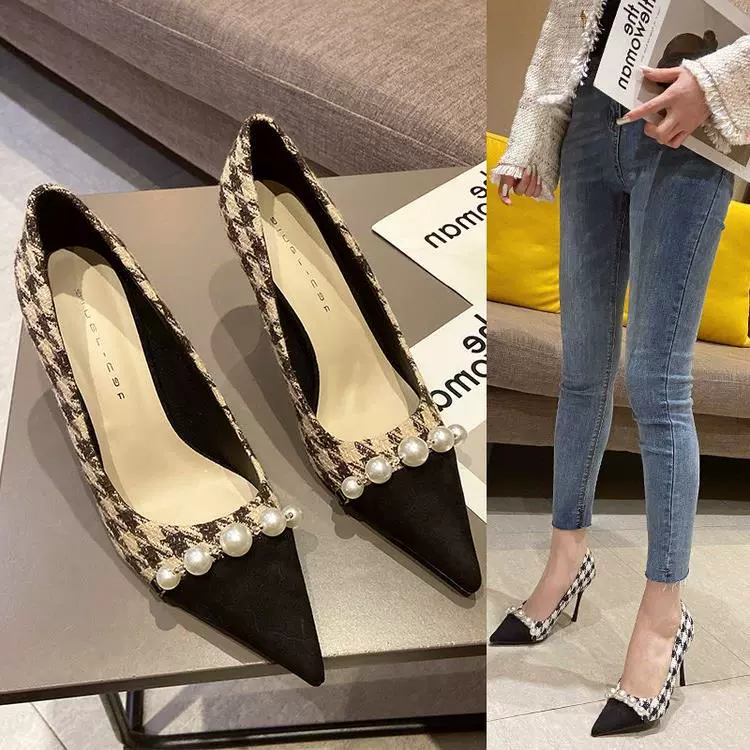 Женская универсальная профессиональная рабочая обувь на высоком каблуке Thousand Bird, новинка 2022 года, нишевая обувь с мелким ртом, элегантные остроконечные туфли с жемчугом