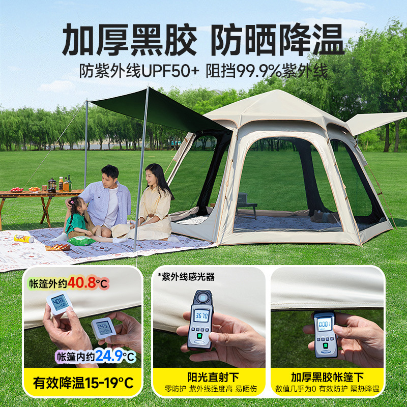Camping vinil al aire libre durante la noche camping hexagonal tienda automática humedad cojín equipo de protección solar 3 - 5 personas picnic sombra solar