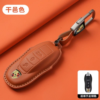 Cover Panamera 718 Car: Car key bag - style-a-common-to-34-keys-cognac-color-metal-buckle