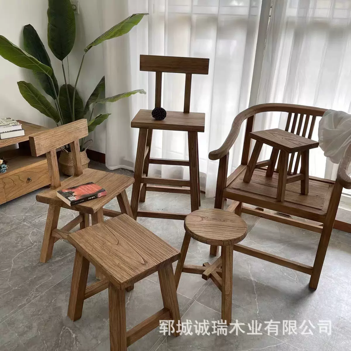 实木靠背椅小学生板凳老榆木吧台休闲椅钓鱼凳换鞋凳高脚椅子方凳