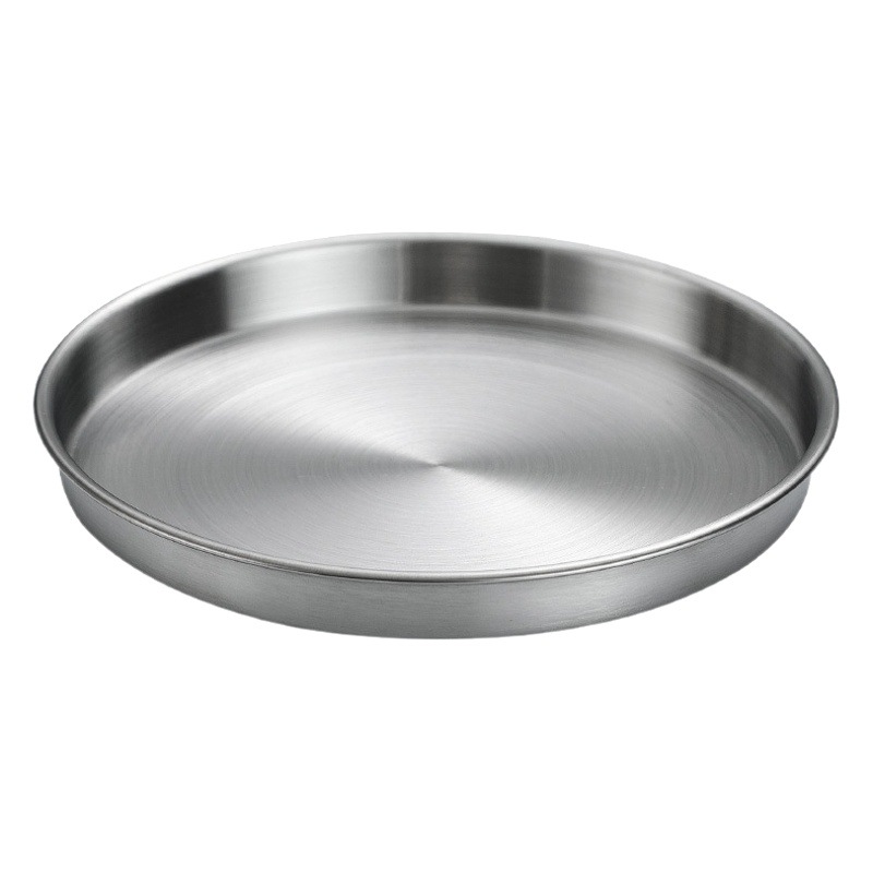 Disco de acero inoxidable de estilo coreano bandeja grande Placa de fondo plano placa profunda placa de cocción plato de olla caliente plato de pastel Placa de café plato de fruta
