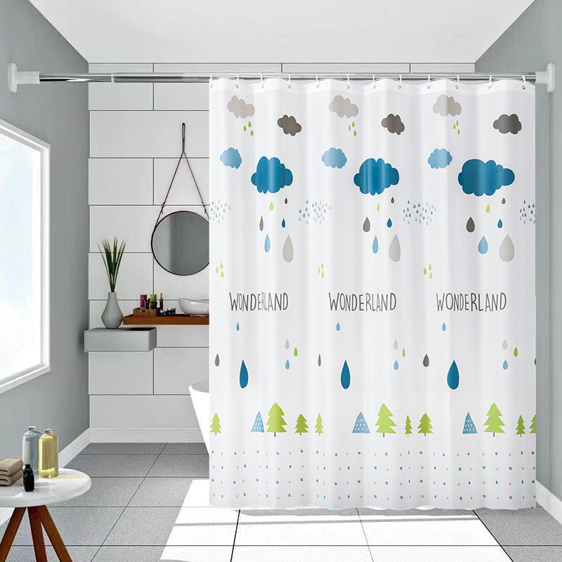 Bathroom Punch-Free Thickeneded Waterproof and Mildew-Proof Shower Curtain Cloth Bathroom Partition Shower Curtain Warm Door Curtain Curtain Hanging Curtain