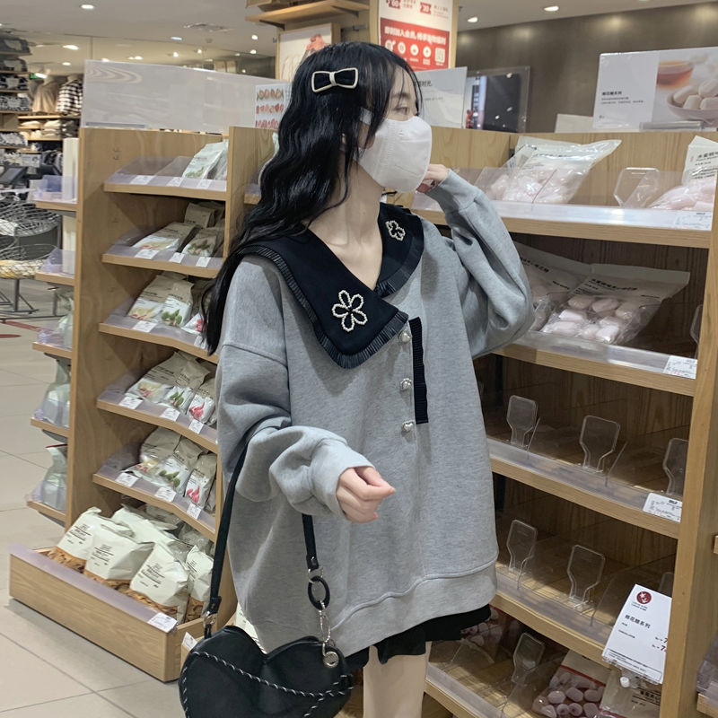 1.00 kg-150.00 kg plus size sweater women's design sense niche spring and autumn new chic doll collar chubby girl top clothes fashion ins