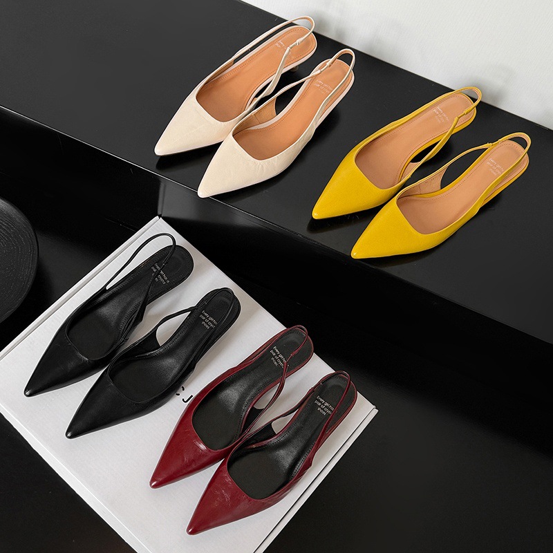 Sandal cao gót nữ mũi nhọn quai hậu dây khóa, gót nhọn 9 cm — đen chi tiết 6