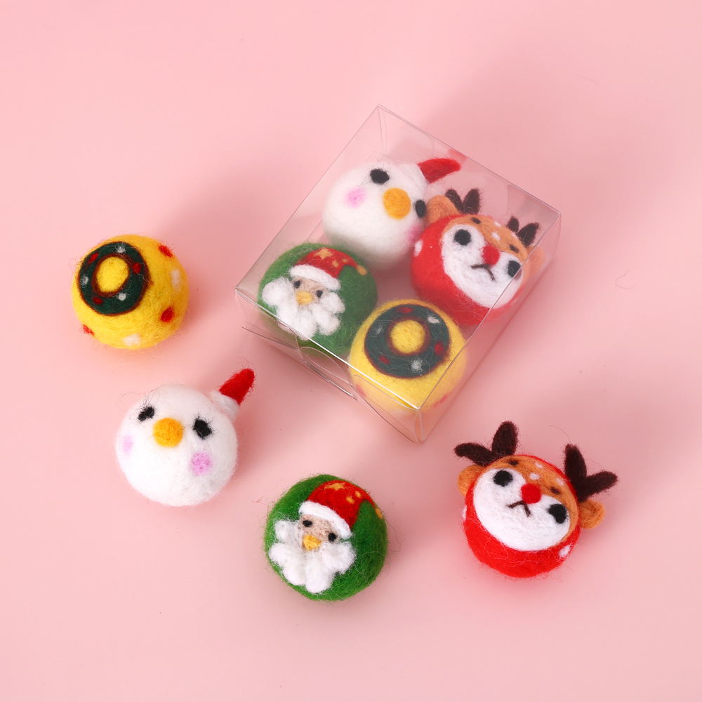 Mascota gato santa claus muñeco de nieve elk lana fieltro bola mudo interactivo auto-hola entrenamiento juguete traje caja de regalo
