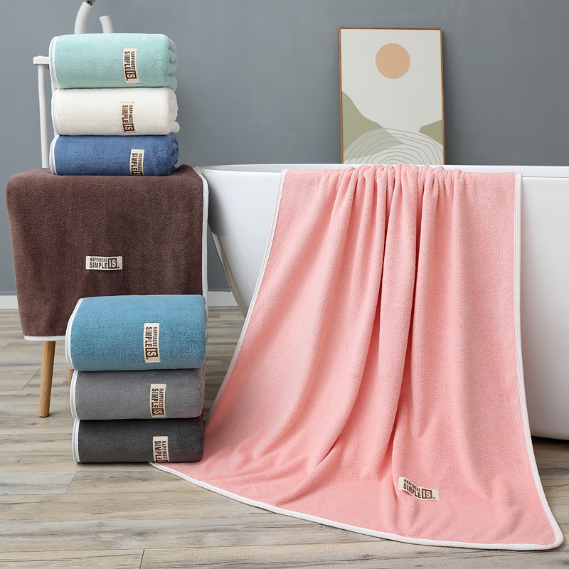 Label Coral Fleece Plain Bath 70*140 Soft Absorbent Thickened Large Gift Beach Towel New Model_voghion.com