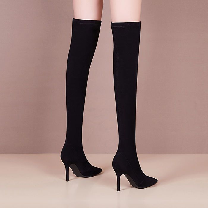 Internet celebrity fashion thin boots women's shoes winter 2023 new high heel over-the-knee pointed back lace-up stiletto heel long elastic boots Internet celebrity fashion thin boots women's shoes winter 2023 new high heel over-the-knee pointed back lace-up stiletto heel long elastic boots