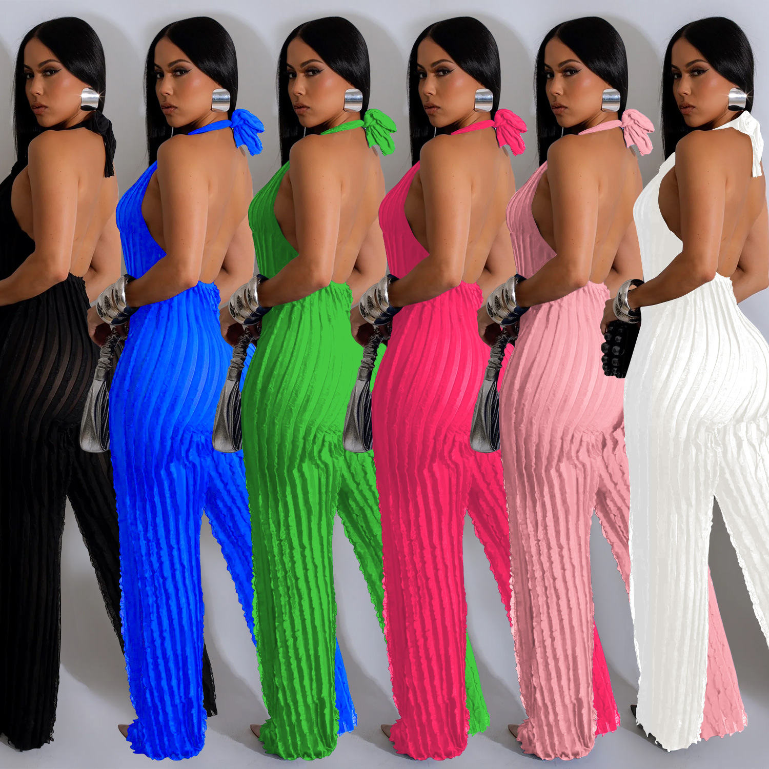 287g Weight Sleeveless Sleeve Length Full Length Pants Length Spandex, Polyester Fabric Type Mid Waist Waist Line Jumpsuits Pants Type Bodysuits Tops Type Holiday, Street Occasion Slim Fit Type Solid Color Pattern Summer Season Women's Gender Sexy, Streetwear Style Wholesale Women's Sexy Streetwear Solid Color Sleeveless Bodysuits 1