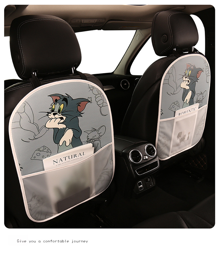 Tom and Jerry Cartoon Car Seat Back Anti-Kick Pad Car Seat Back Anti-Fouling Pad Anti-Dirty Pad with Storage Bag