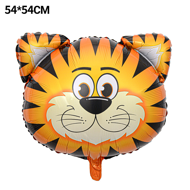 Venta caliente cabeza de animal película de aluminio globo tema de cumpleaños fiesta decoración de dibujos animados león cabeza de tigre papel de aluminio globo al por mayor