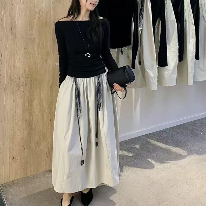 十三行2025秋新款时尚气质小众修身显瘦长袖上衣半身裙两件套女|undefined