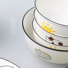 卡通系列6個面碗組合套裝 景德鎮家用北歐陶瓷創意泡面碗可愛餐具