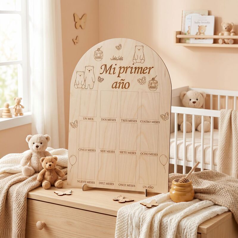 Winnie the Pooh Spanish Language Baby 12 Months Wooden Photo Wall Newborn 1St Birthday Milestone Photo Frame