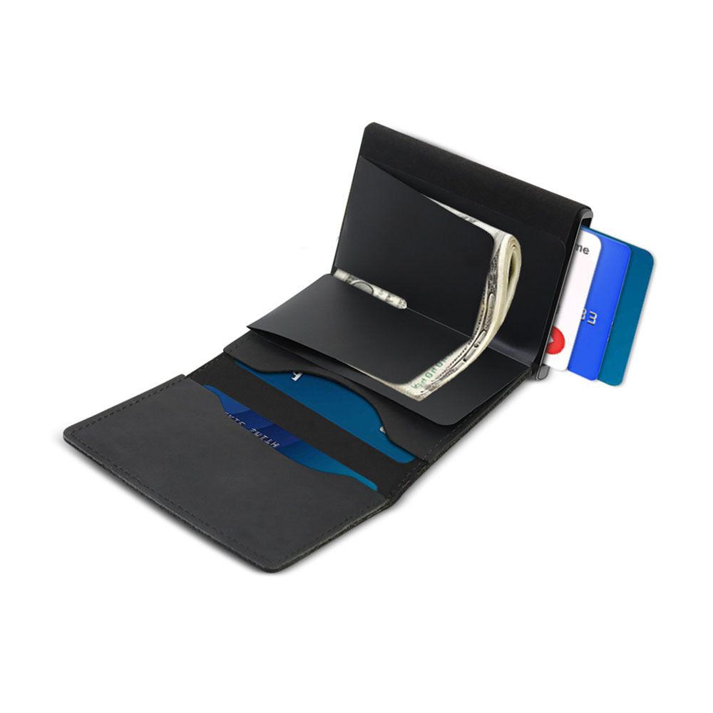 Push Card Holder Wallet Leather Bank Card Holder Wallet Multipurpose Wallet In Pocket And Slim Design