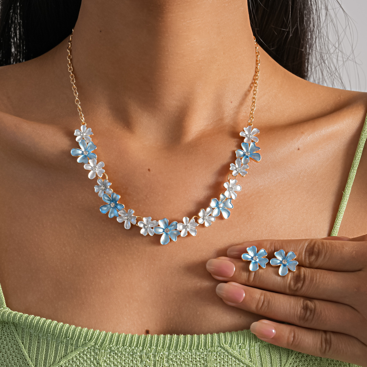 Europa y América pintadas flores de zircón ajustables collar conjunto de pernos frescos dulces collares de nicho de alta calidad