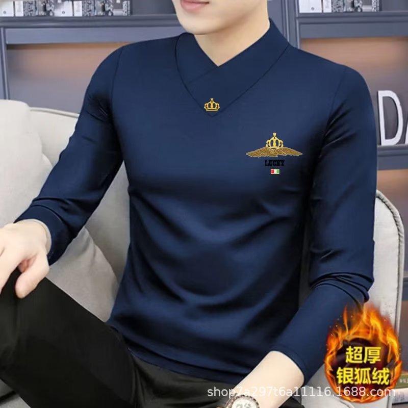 Autumn and Winter New Men's Long-Sleeve V-Neck Slim Fit Thermal Base Layer Fleece Thickened Underwear Top for Foreign Trade Cross-Border Autumn and Winter New Men's Long-Sleeve V-Neck Slim Fit Thermal Base Layer Fleece Thickened Underwear Top for Foreign Trade Cross-Border
