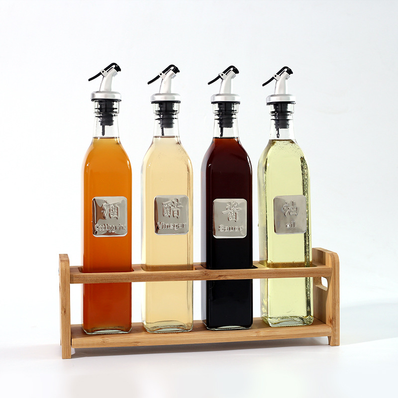 Botella de condimento de cocina olla de aceite de vidrio cuadrada a prueba de fugas sub-botella prensa salsa de soja botella de vinagre 500ml botella de salsa de soja