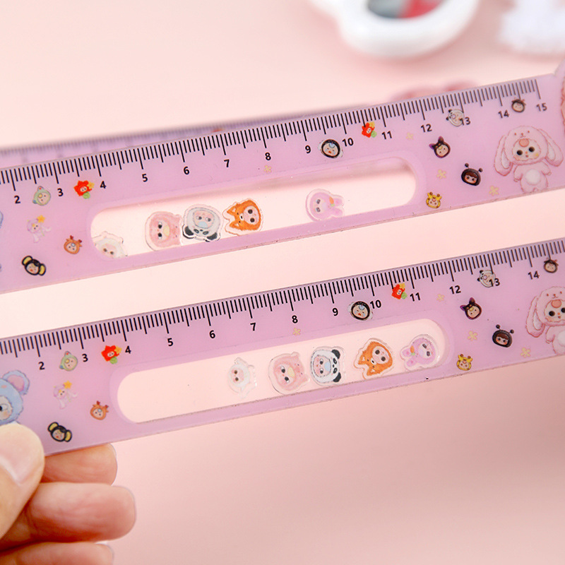 Regla oscilante acrílica de dibujos animados, linda cabeza grande de alto valor, regla de 15cm, material de papelería de aprendizaje para estudiantes