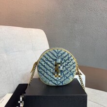 杨树林真皮小圆饼链条斜挎女包高级时尚绗缝口红粉饼包新款轻奢杨