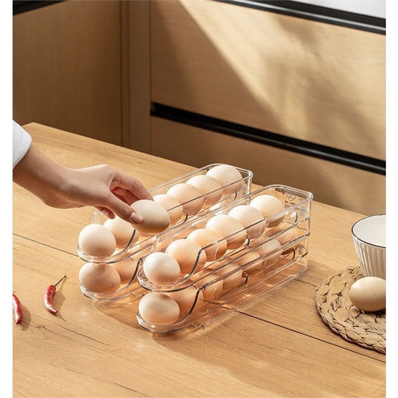 積み重ね可能な卵ボックス収納冷蔵庫食品グレードのローリングエッグラックキッチン鮮度保持サイドドア冷蔵庫収納ボックス|undefined