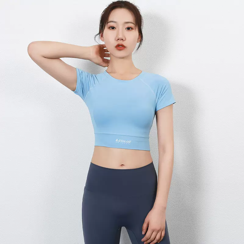 网红瑜伽短袖女性感露脐运动上衣女短款速干t恤显瘦健身短袖女夏