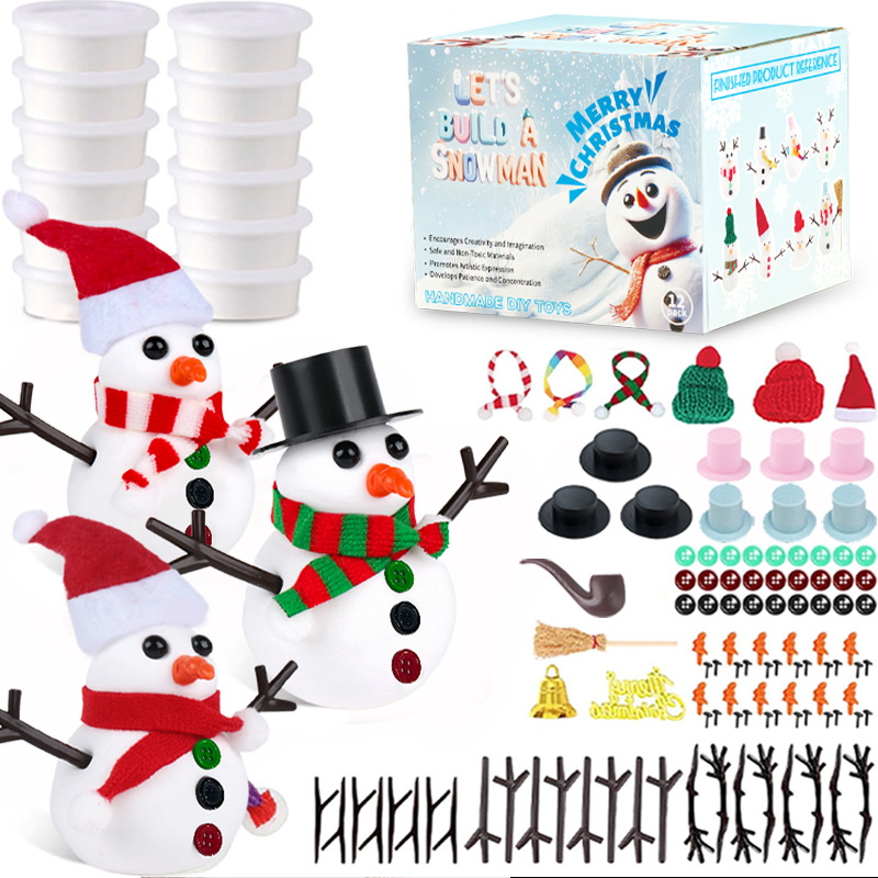 12 piezas de artesanía navideña kits de bricolaje para niños decoración de muñeco de nieve creativa arcilla seca al aire ultraligera regalo de vacaciones