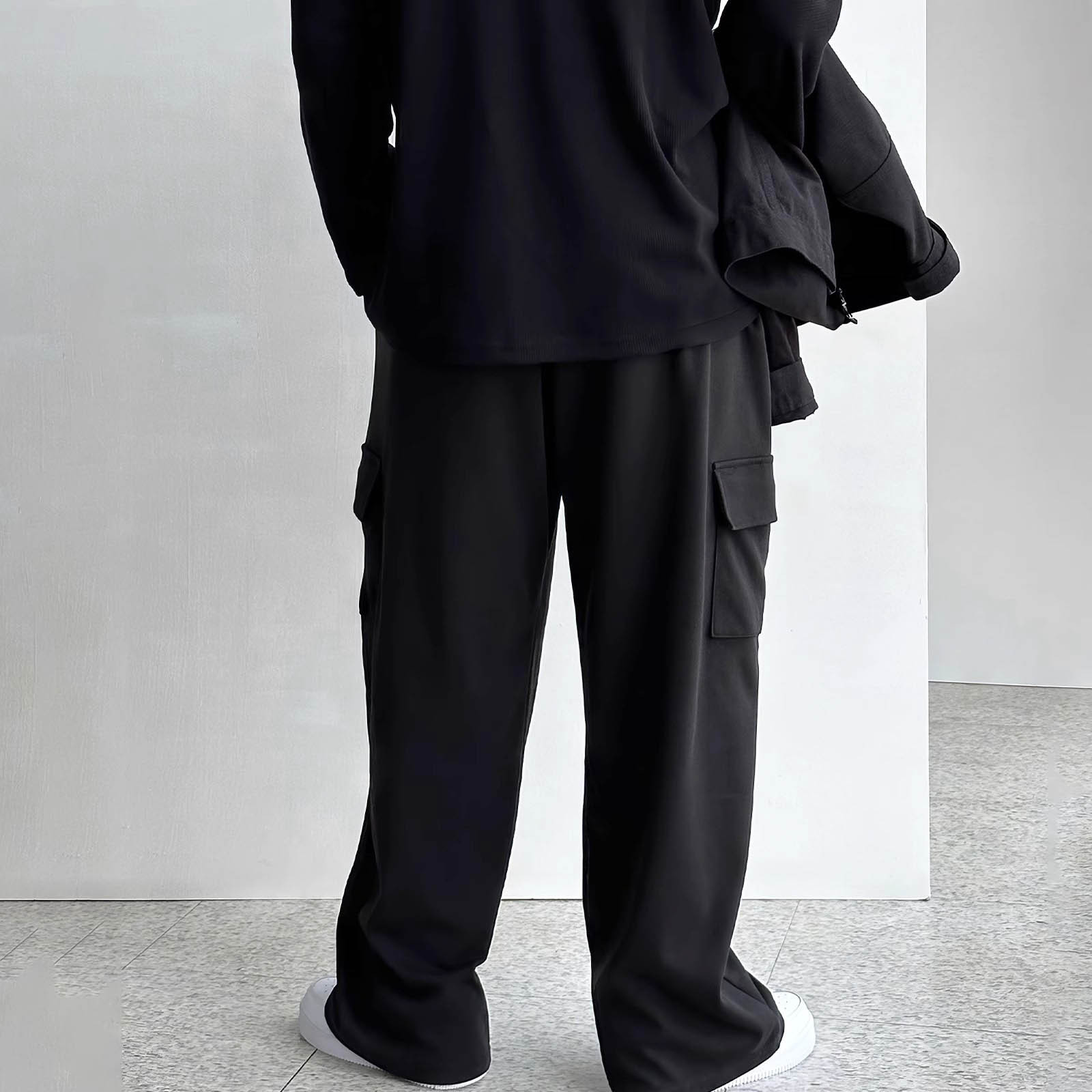Pantalones de guardia de herramientas grises drapeados Pantalones largos de pierna ancha para hombres Pantalones casuales rectos Tendencia comercial británica Comercio exterior al por mayor transfronterizo