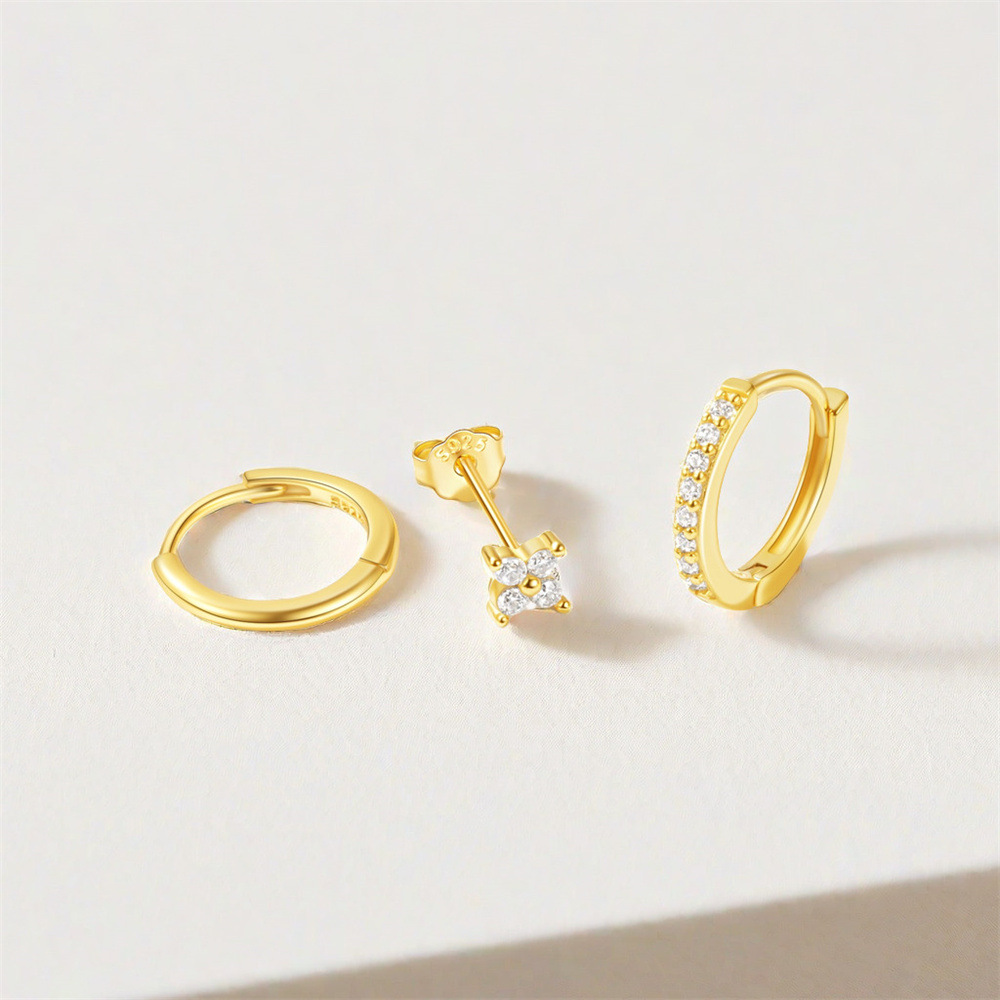 4g Weight 925 Sterling Silver Ear Needle Material Zircon Inlay Material Hoop Earrings, Ear Studs Classification 1 Set Quantity Holiday, Daily Occasion 925 Sterling Silver Material Geometric Pattern Women's Gender Plating Design Elegant, Simple Style Style 1 Set 925 Sterling Silver Zircon Geometric Hoop Earrings Ear Studs 38