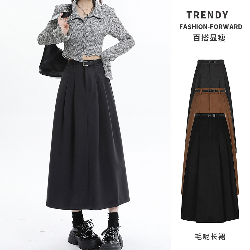 2025 Autumn/Winter Gray Woolen Pleated Skirt for Women, High-Waisted, Draped, Mid-Length, A-Line Skirt for Petite Figures 2025 Autumn/Winter Gray Woolen Pleated Skirt for Women, High-Waisted, Draped, Mid-Length, A-Line Skirt for Petite Figures