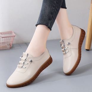 2025 Spring & Fall New Genuine Leather Shoes for Middle-Aged and Elderly People, Non-Slip Tbottomon Sole Beanie Shoes, Winter Velvet Warm Mother's Shoes