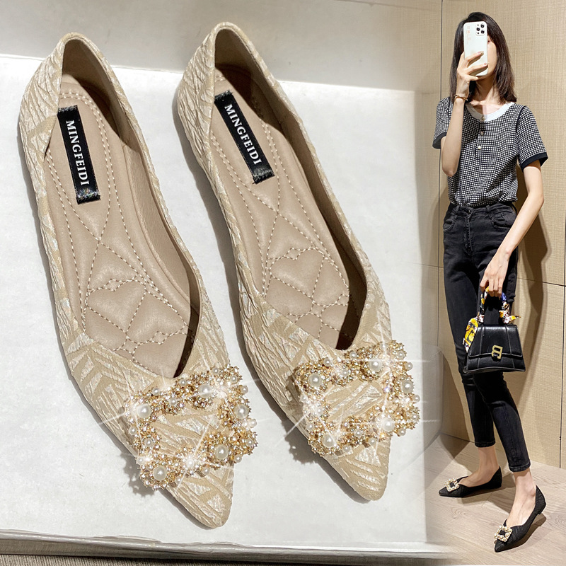 Zapatos de una sola capa para las mujeres 2023 nueva primavera y otoño tods de corte bajo todo el Partido rhinestone estilo de hadas de fondo suave señaló bombas planas