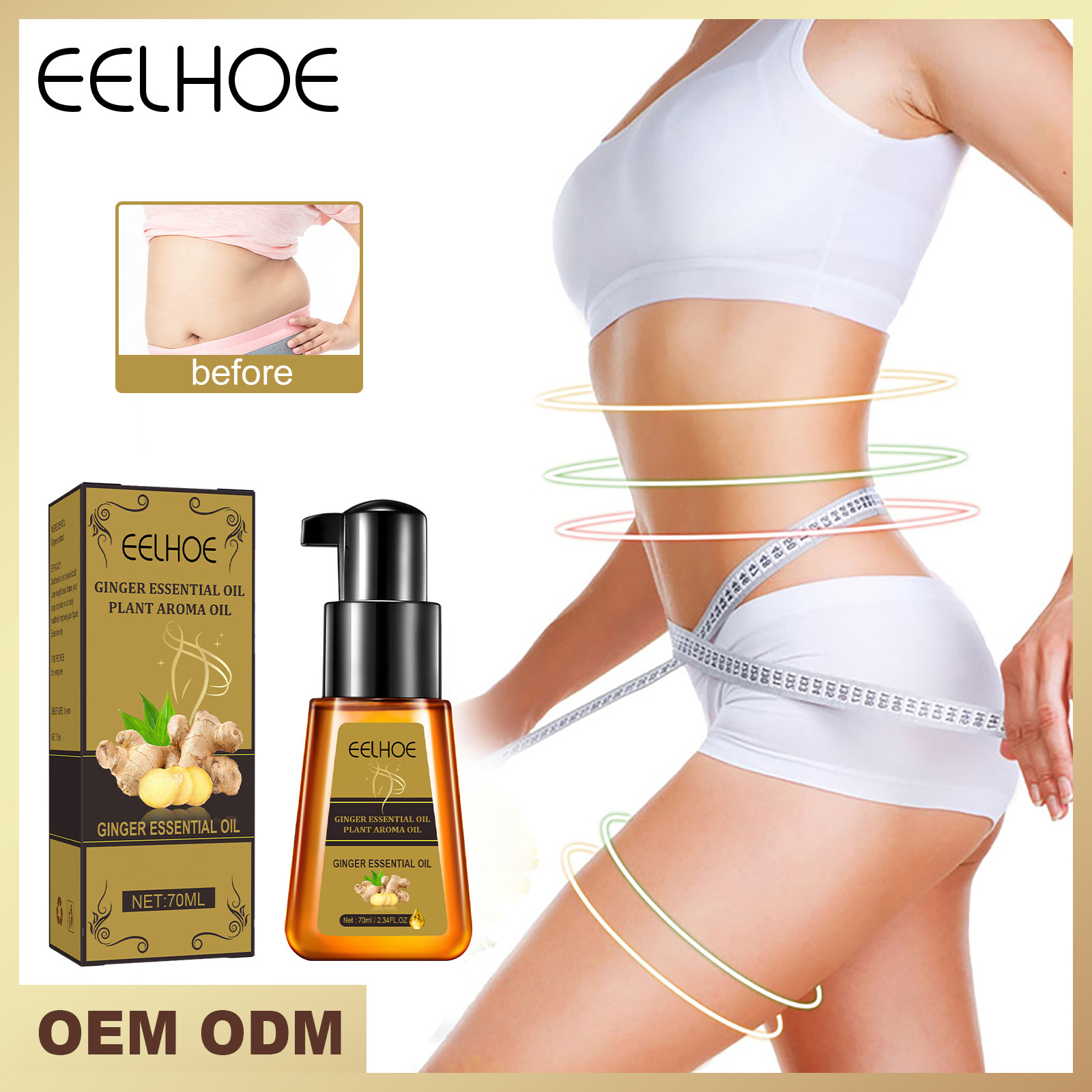 ginger body Eelhoe essential oil lifting buttocks, shaping massage for skin tightening, tightening thigh muscl_voghion.com